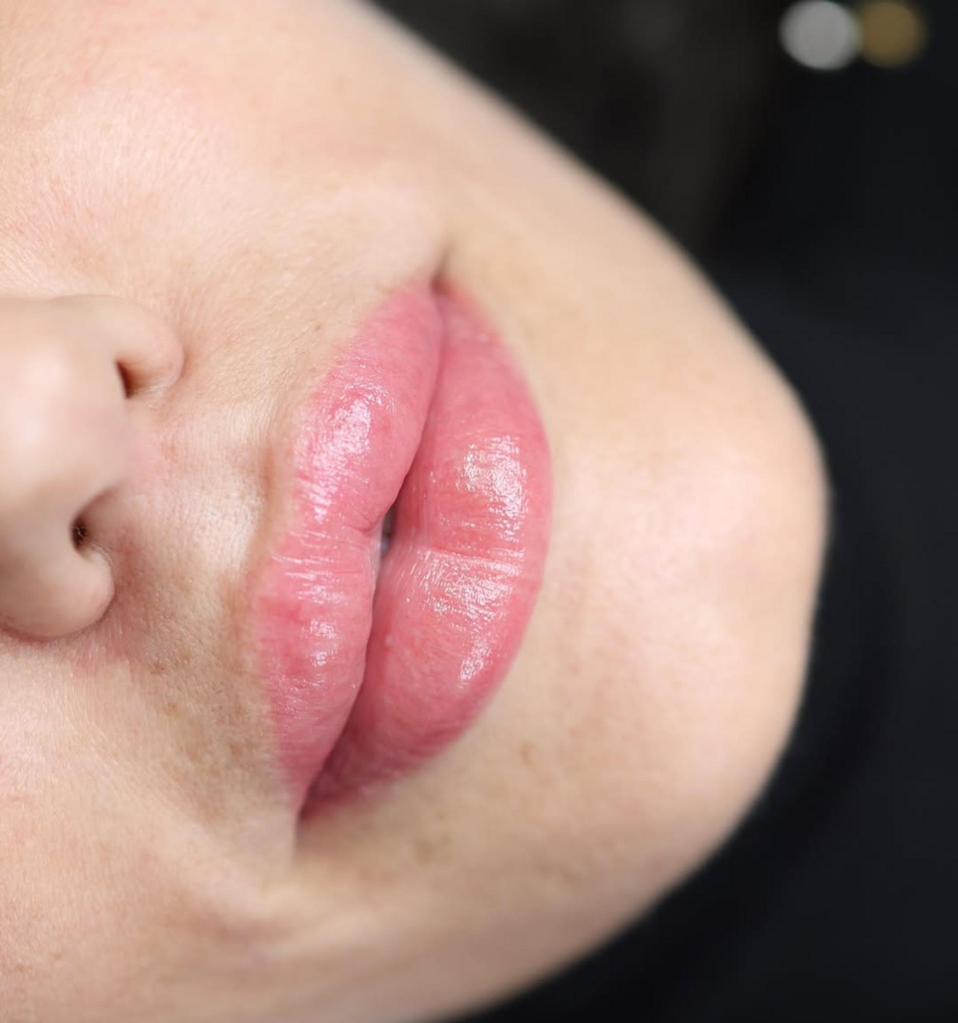 close up lip tattoo pigment detail